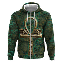 Sobek Crocodile Warrior Hoodie with Ankh Ancient Egyptian Motif in Emerald