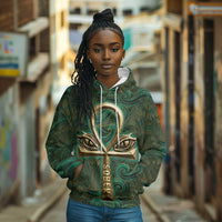 Sobek Crocodile Warrior Hoodie with Ankh Ancient Egyptian Motif in Emerald
