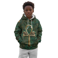 Sobek Crocodile Warrior Kid Hoodie with Ankh Ancient Egyptian Motif in Emerald