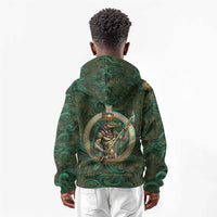 Sobek Crocodile Warrior Kid Hoodie with Ankh Ancient Egyptian Motif in Emerald
