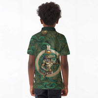Sobek Crocodile Warrior Kid Polo Shirt with Ankh Ancient Egyptian Motif in Emerald