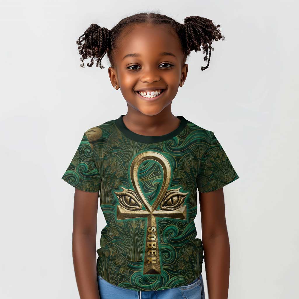 Sobek Crocodile Warrior Kid T shirt with Ankh Ancient Egyptian Motif in Emerald