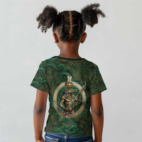 Sobek Crocodile Warrior Kid T shirt with Ankh Ancient Egyptian Motif in Emerald
