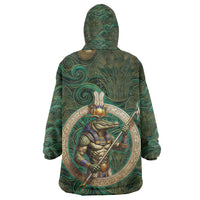 Sobek Crocodile Warrior Kid Wearable Blanket Hoodie with Ankh Ancient Egyptian Motif in Emerald