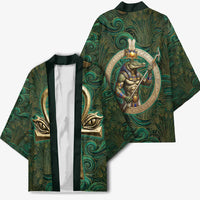Sobek Crocodile Warrior Kimono with Ankh Ancient Egyptian Motif in Emerald