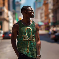Sobek Crocodile Warrior Men Tank Top with Ankh Ancient Egyptian Motif in Emerald