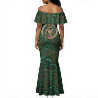 Sobek Crocodile Warrior Mermaid Dress with Ankh Ancient Egyptian Motif in Emerald