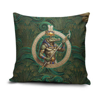 Sobek Crocodile Warrior Pillow Cover with Ankh Ancient Egyptian Motif in Emerald