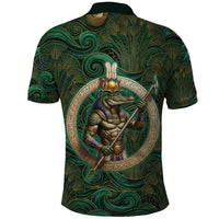 Sobek Crocodile Warrior Polo Shirt with Ankh Ancient Egyptian Motif in Emerald