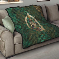 Sobek Crocodile Warrior Quilt with Ankh Ancient Egyptian Motif in Emerald