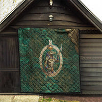 Sobek Crocodile Warrior Quilt with Ankh Ancient Egyptian Motif in Emerald