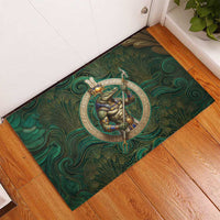 Sobek Crocodile Warrior Rubber Doormat with Ankh Ancient Egyptian Motif in Emerald
