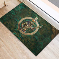 Sobek Crocodile Warrior Rubber Doormat with Ankh Ancient Egyptian Motif in Emerald