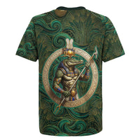 Sobek Crocodile Warrior Rugby Jersey with Ankh Ancient Egyptian Motif in Emerald