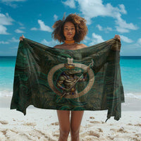 Sobek Crocodile Warrior Sarong with Ankh Ancient Egyptian Motif in Emerald
