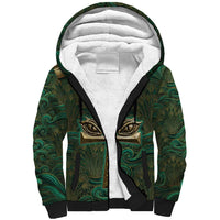 Sobek Crocodile Warrior Sherpa Hoodie with Ankh Ancient Egyptian Motif in Emerald