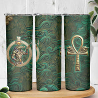 Sobek Crocodile Warrior Skinny Tumbler with Ankh Ancient Egyptian Motif in Emerald