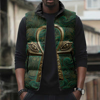 Sobek Crocodile Warrior Sleeveless Puffer Jacket with Ankh Ancient Egyptian Motif in Emerald