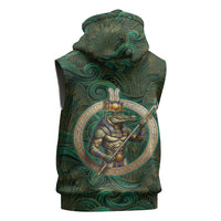 Sobek Crocodile Warrior Sleeveless Zip Hoodie with Ankh Ancient Egyptian Motif in Emerald