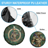 Sobek Crocodile Warrior Spare Tire Cover with Ankh Ancient Egyptian Motif in Emerald