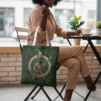 Sobek Crocodile Warrior Tote Bag with Ankh Ancient Egyptian Motif in Emerald