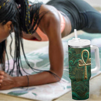 Sobek Crocodile Warrior Tumbler With Handle with Ankh Ancient Egyptian Motif in Emerald