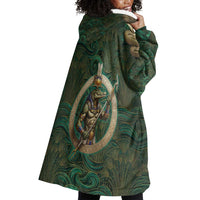 Sobek Crocodile Warrior Wearable Blanket Hoodie with Ankh Ancient Egyptian Motif in Emerald