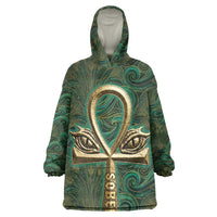 Sobek Crocodile Warrior Wearable Blanket Hoodie with Ankh Ancient Egyptian Motif in Emerald