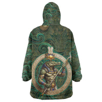 Sobek Crocodile Warrior Wearable Blanket Hoodie with Ankh Ancient Egyptian Motif in Emerald