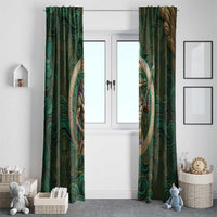 Sobek Crocodile Warrior Window Curtain with Ankh Ancient Egyptian Motif in Emerald