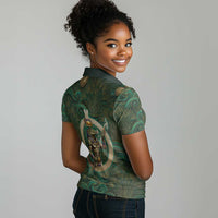 Sobek Crocodile Warrior Women Polo Shirt with Ankh Ancient Egyptian Motif in Emerald