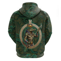 Sobek Crocodile Warrior Zip Hoodie with Ankh Ancient Egyptian Motif in Emerald
