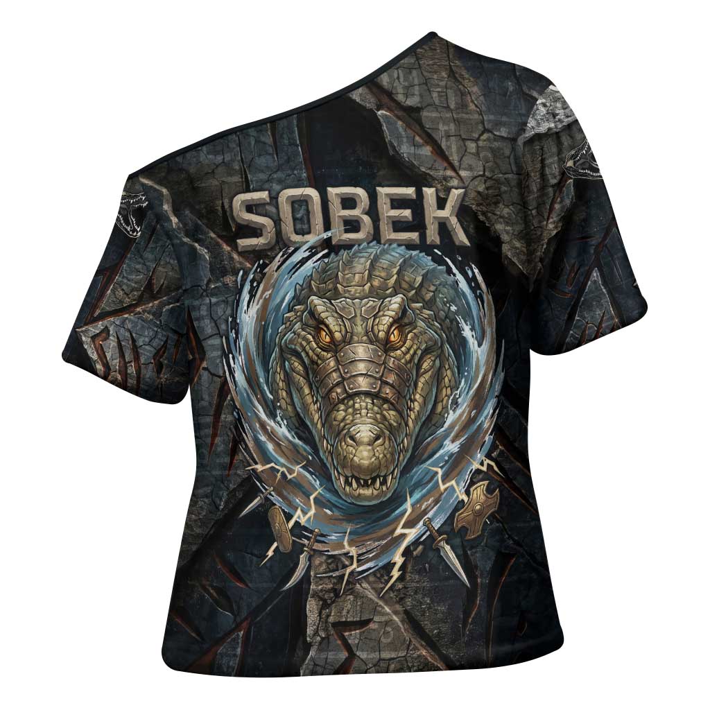 Sobek Egypt Cross Shoulder Shirt with Crocodile Head Water Symbolism Ancient Guardian