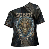 Sobek Egypt Cross Shoulder Shirt with Crocodile Head Water Symbolism Ancient Guardian
