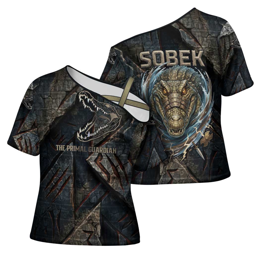 Sobek Egypt Cross Shoulder Shirt with Crocodile Head Water Symbolism Ancient Guardian