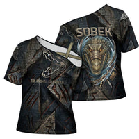 Sobek Egypt Cross Shoulder Shirt with Crocodile Head Water Symbolism Ancient Guardian