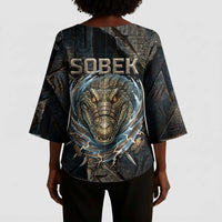 Sobek Egypt Kimono Sleeve Blouse with Crocodile Head Water Symbolism Ancient Guardian