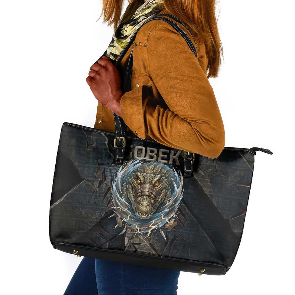 Sobek Egypt Leather Tote Bag with Crocodile Head Water Symbolism Ancient Guardian