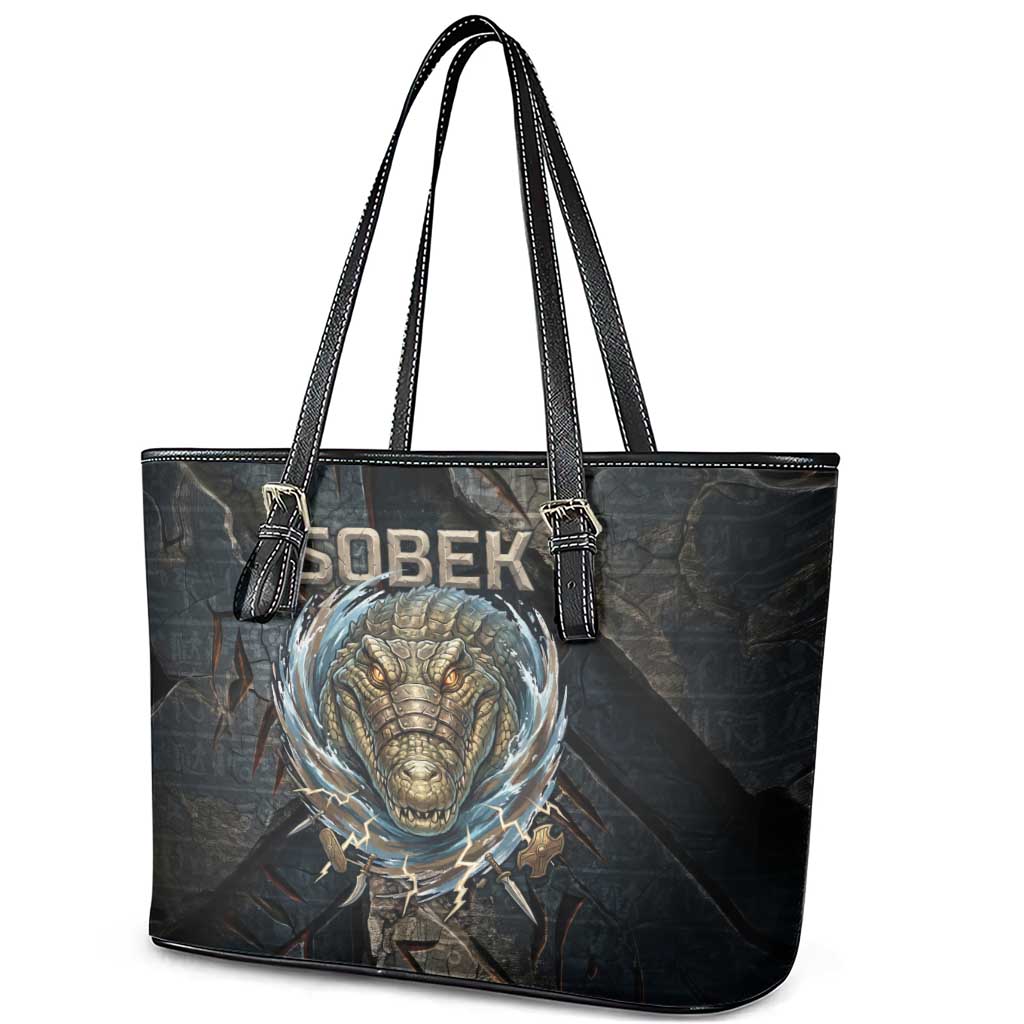 Sobek Egypt Leather Tote Bag with Crocodile Head Water Symbolism Ancient Guardian