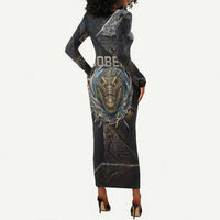 Sobek Egypt Long Sleeve Bodycon Dress with Crocodile Head Water Symbolism Ancient Guardian