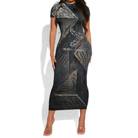 Sobek Egypt Short Sleeve Bodycon Dress with Crocodile Head Water Symbolism Ancient Guardian
