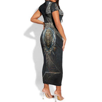 Sobek Egypt Short Sleeve Bodycon Dress with Crocodile Head Water Symbolism Ancient Guardian