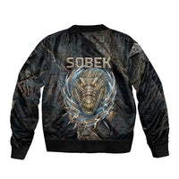 Sobek Egypt Sleeve Zip Bomber Jacket with Crocodile Head Water Symbolism Ancient Guardian