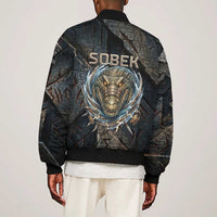 Sobek Egypt Sleeve Zip Bomber Jacket with Crocodile Head Water Symbolism Ancient Guardian