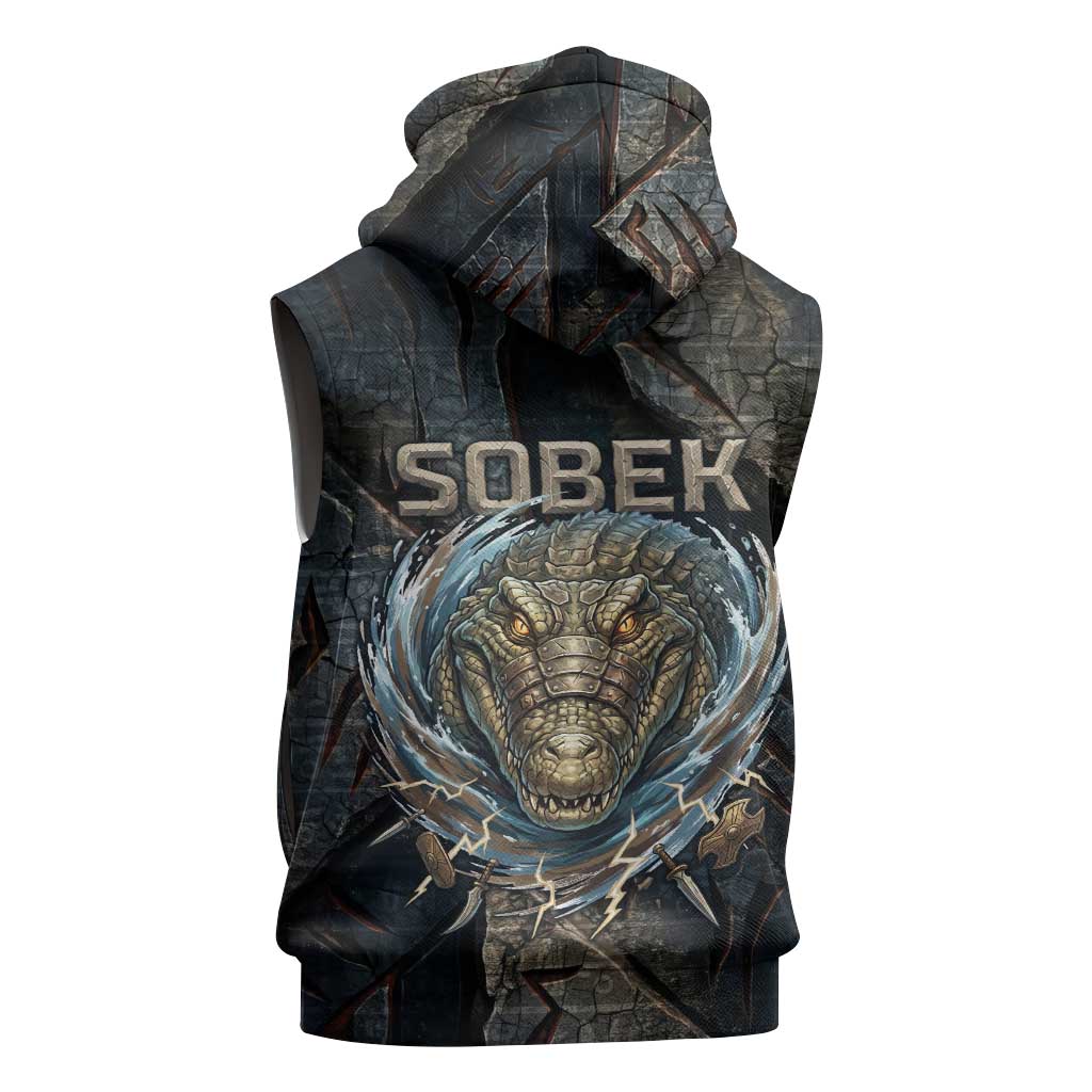 Sobek Egypt Sleeveless Hoodie with Crocodile Head Water Symbolism Ancient Guardian