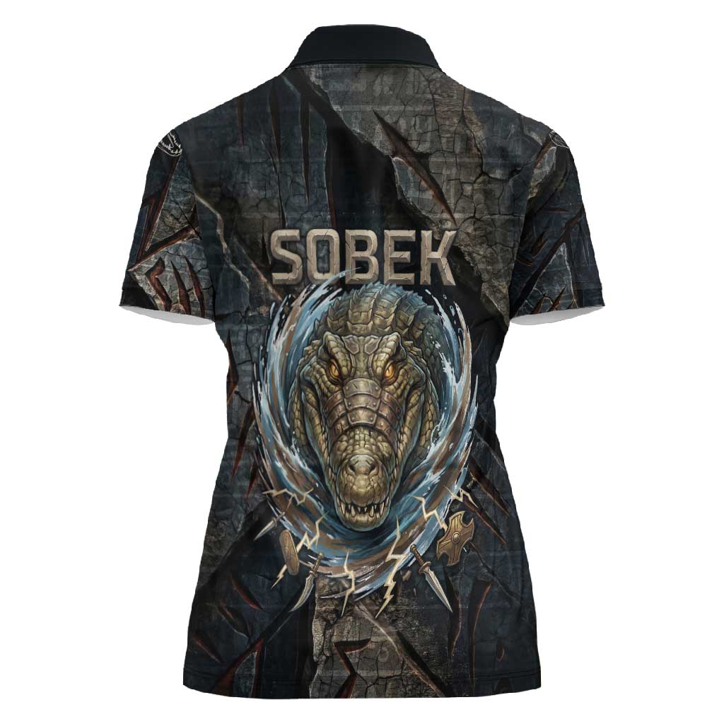 Sobek Egypt Women Polo Shirt with Crocodile Head Water Symbolism Ancient Guardian