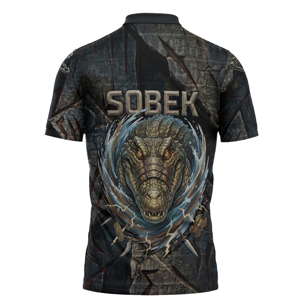 Sobek Egypt Zipper Polo Shirt with Crocodile Head Water Symbolism Ancient Guardian