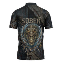 Sobek Egypt Zipper Polo Shirt with Crocodile Head Water Symbolism Ancient Guardian