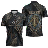 Sobek Egypt Zipper Polo Shirt with Crocodile Head Water Symbolism Ancient Guardian