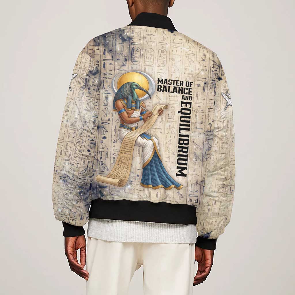 Thoth Bomber Jacket Ibis Head and Ancient Scroll Egyptian Wisdom